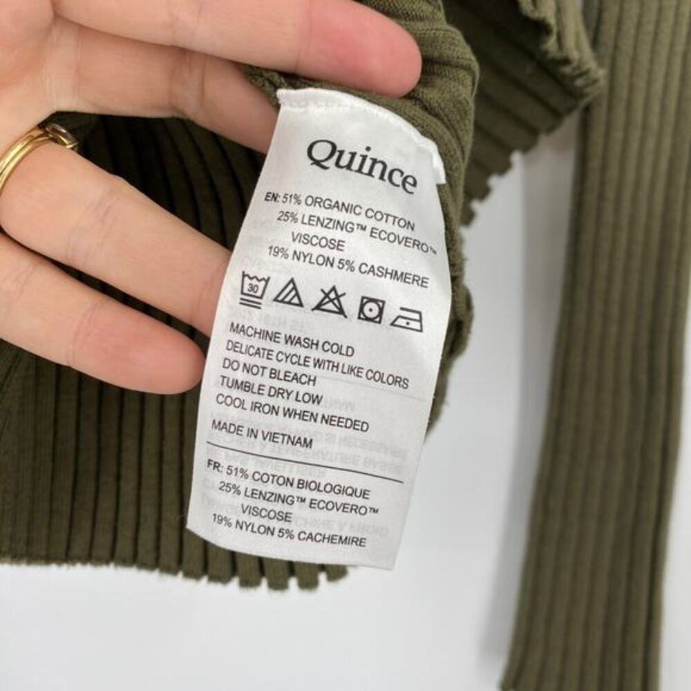 Quince Cotton Cashmere ribbed long sleeve sweater olive - Picture 5 of 9